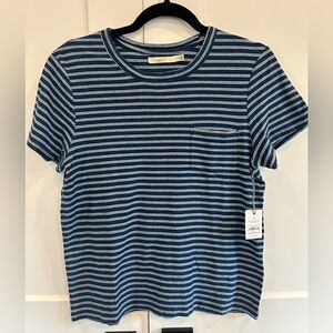 AE77 Blue Striped Pocket Premium Crew Neck T-Shirt Small NWT